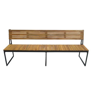 Outdoor Teak Garden Bench Slatted Wood And Metal Frame With Classic Design And Natural Finished