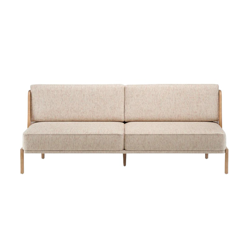 Loveseat Armless Sofa Cushion Teak Wood And Rattan Backrest Material Classic Modern Style