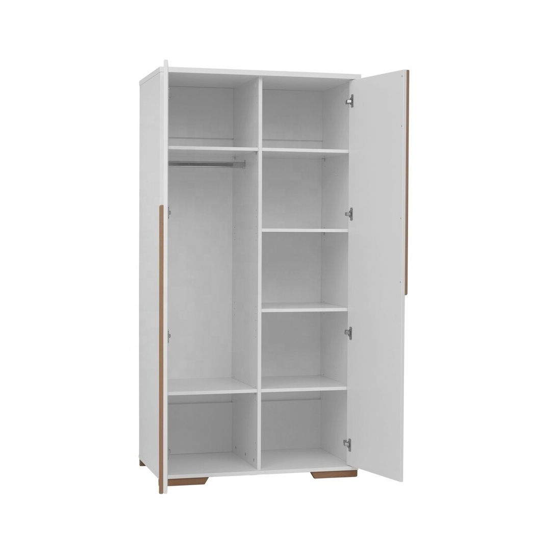 Wardrobe Modern Design Two Door Design White Finish Solid Teak Wood