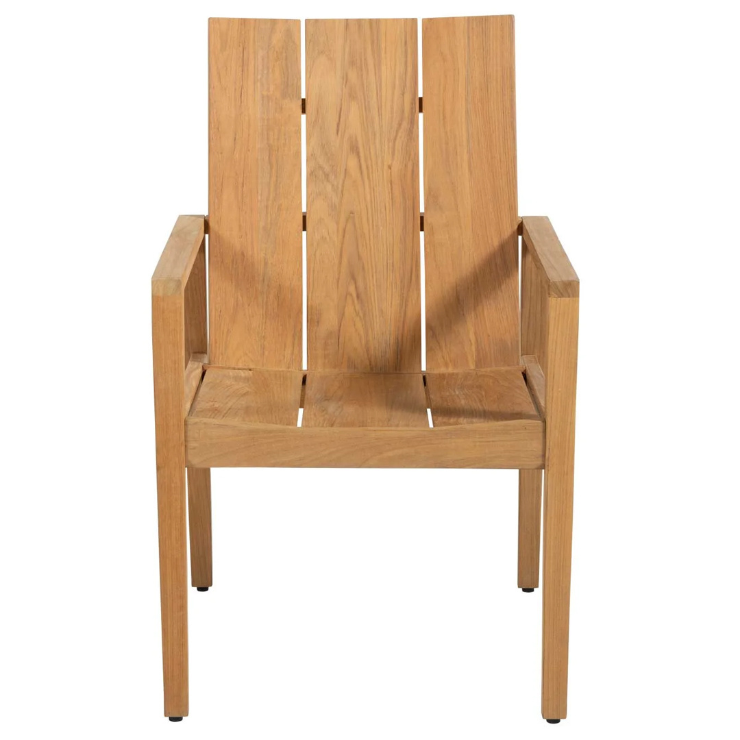 Contemporary Design Outdoor Patio Garden Dining Chair Teak Solid Wood Armchair With Wide Slatted Design And Wood Tapered Legs