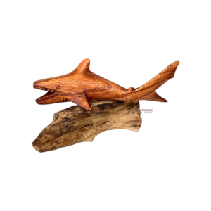 Unique Wooden Shark Brown Color Standing on Unique Root Wood For Home Table Top Decoration And Christmas Gift