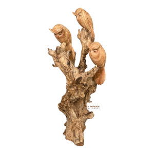 Handicraft Product Big Wooden Triple Owl Bird Sculpture With Natural Color For Home Decorations Handmade From Bali Indonesia