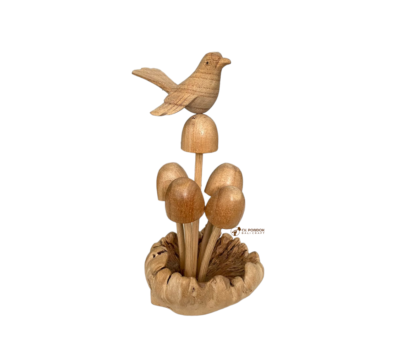 High Quality Handmade Wooden Buds Mushroom with Canary Bird on Parasite Wood With Natural Color Products From Bali Indonesia