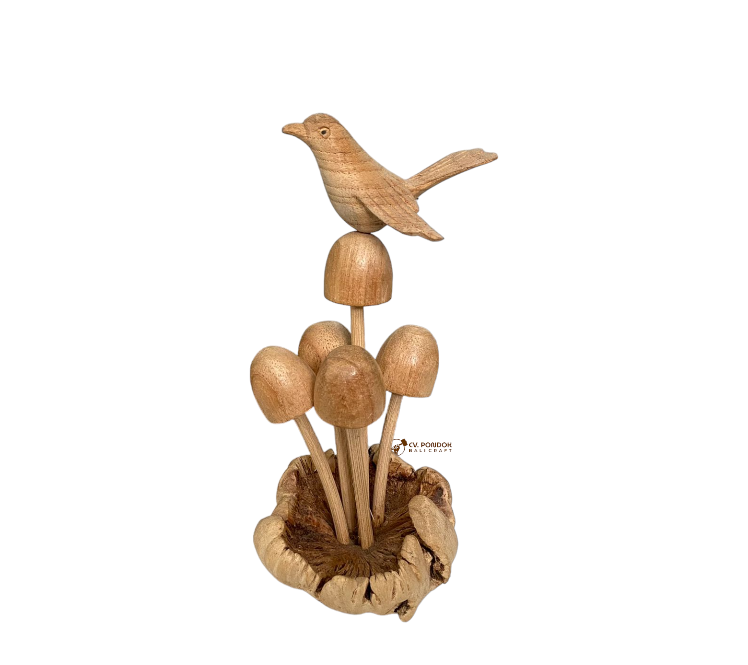 High Quality Handmade Wooden Buds Mushroom with Canary Bird on Parasite Wood With Natural Color Products From Bali Indonesia