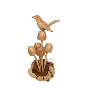 High Quality Handmade Wooden Buds Mushroom with Canary Bird on Parasite Wood With Natural Color Products From Bali Indonesia