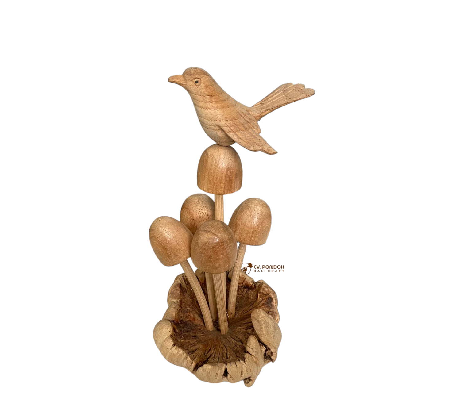 High Quality Handmade Wooden Buds Mushroom with Canary Bird on Parasite Wood With Natural Color Products From Bali Indonesia