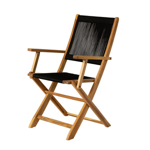 Beautiful Solid Teak Wood Folding Arm Chair In Black Cording - Benson