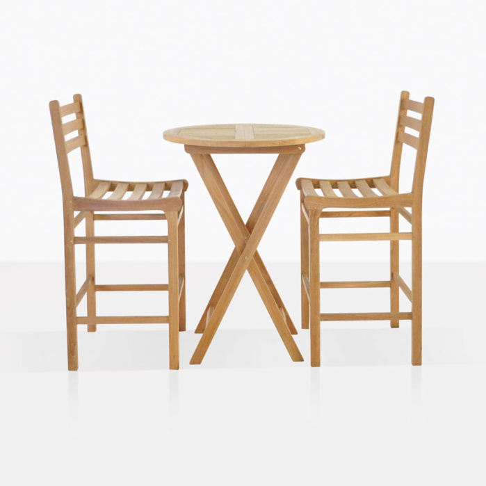 Teak Outdoor Bar Set Dining Bar Table  Set 2 Barstool Chair - Tallis