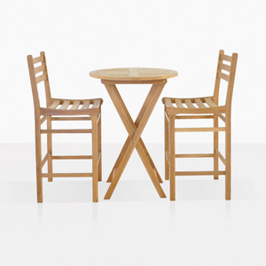 Teak Outdoor Bar Set Dining Bar Table  Set 2 Barstool Chair - Tallis