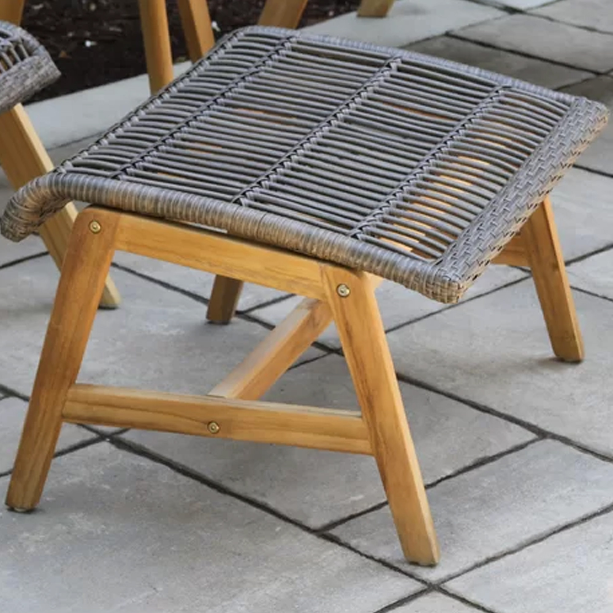 Garden Lounge Chair  Teak Wood Rattan With Ottoman 2 Set - Barriey