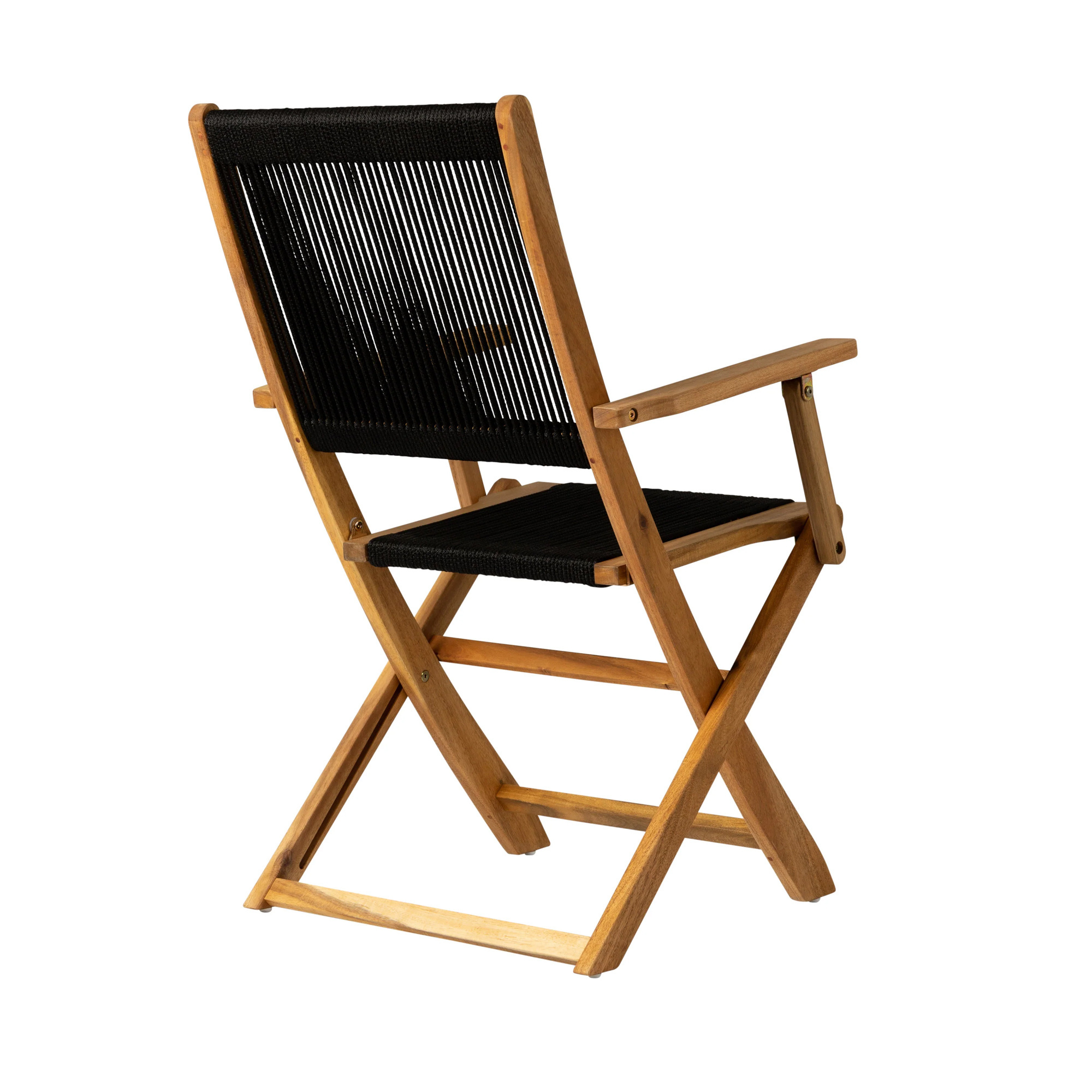 Beautiful Solid Teak Wood Folding Arm Chair In Black Cording - Benson