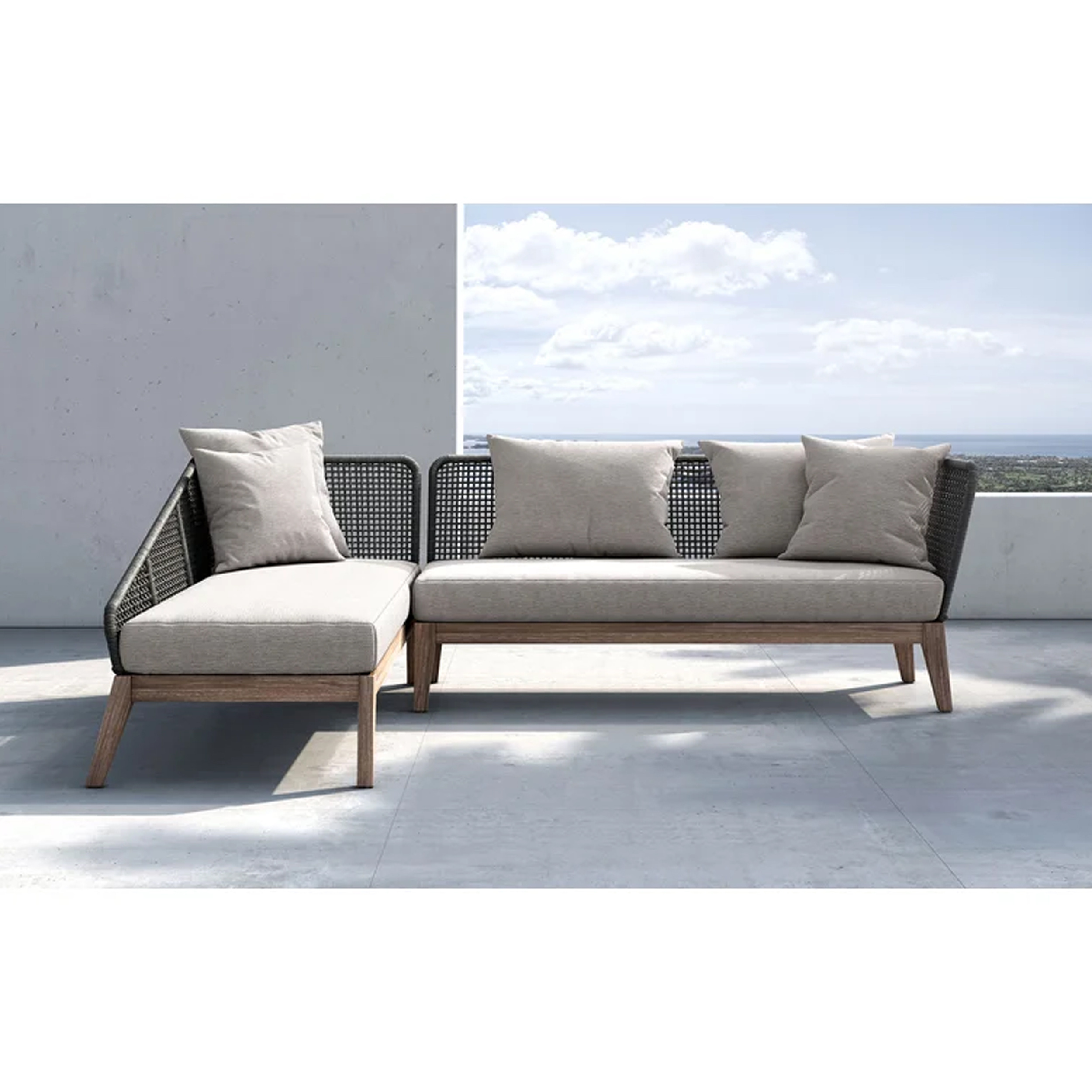 New Modular Sofa Chair  Teak Wood With Rope And Cushion Outdoor-Mawar