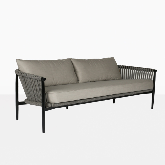 Black Wooden Grey Rope Three Seater Sofa Outdoor Furniture - Jeffrey