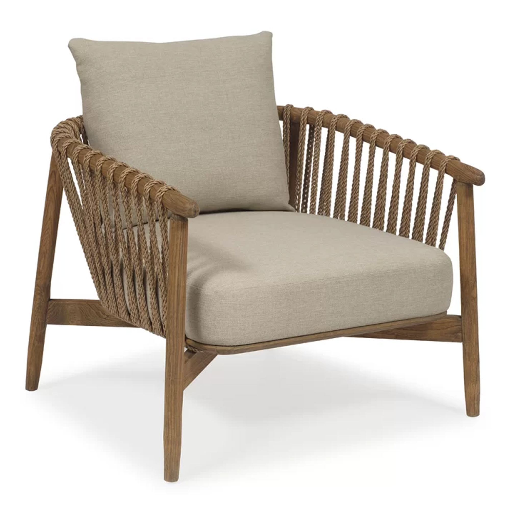 Handwoven Rope Accent Teak Wood Rattan Outdoor Patio Chair - Renata