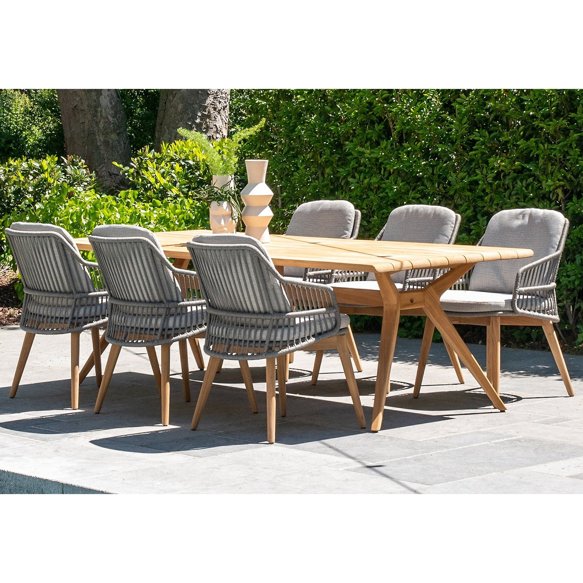 Outdoor Garden Table Dining Set With 6 Seater Chair Teak Wood -Georgia