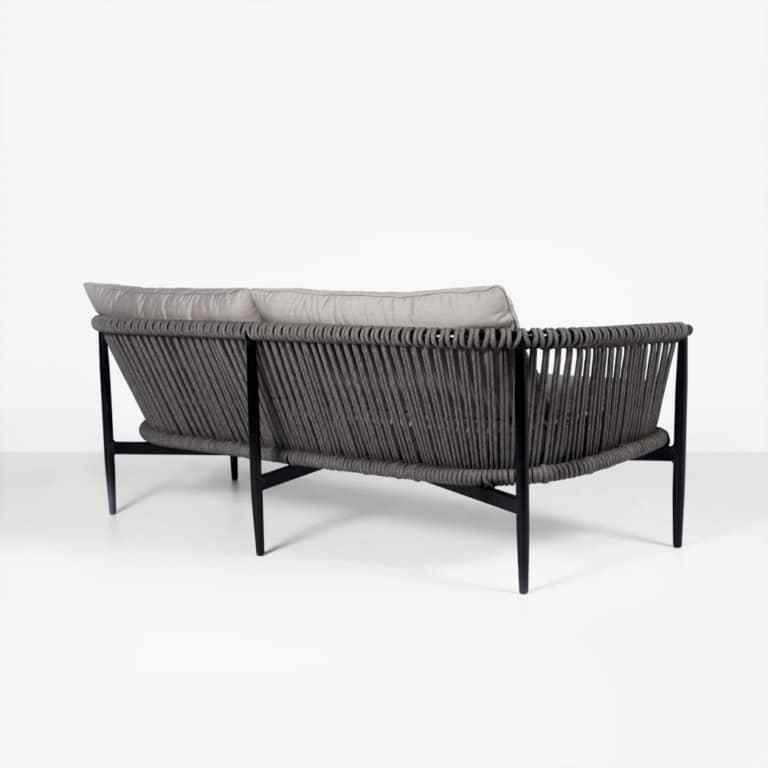 Black Wooden Grey Rope Three Seater Sofa Outdoor Furniture - Jeffrey