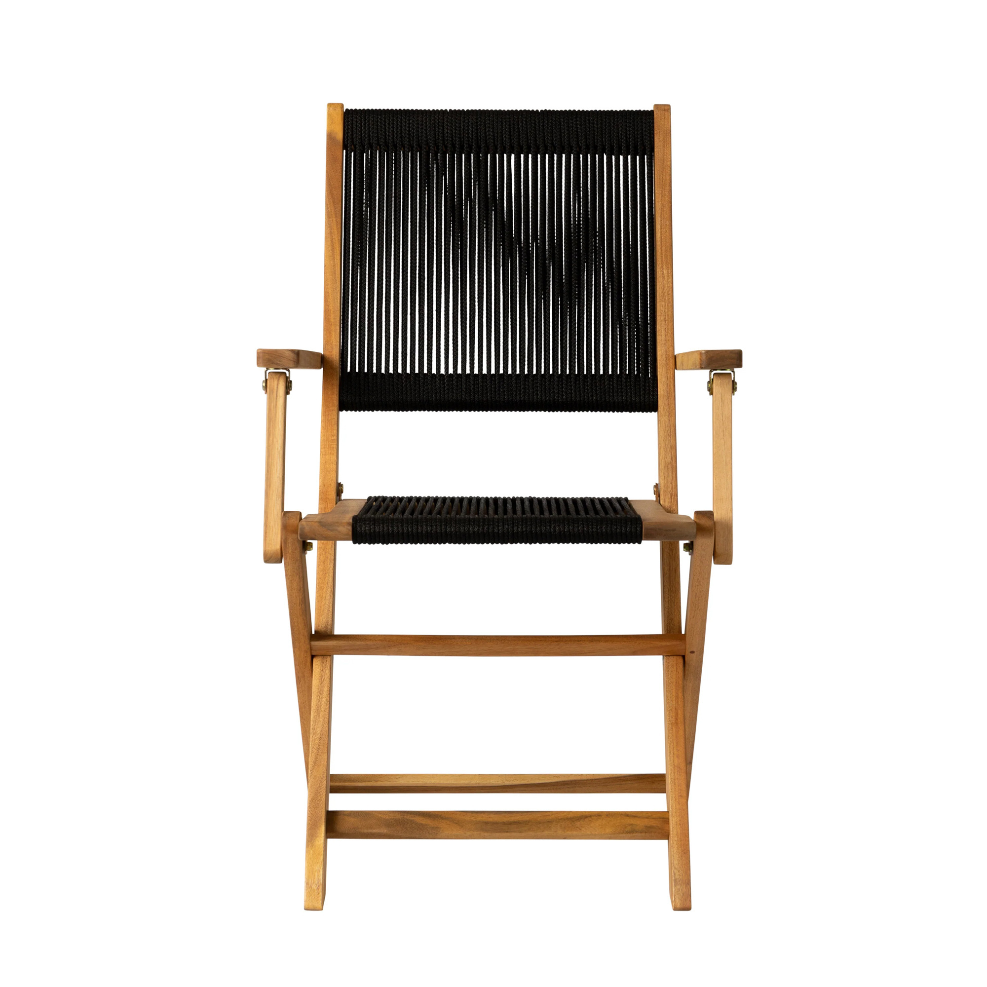 Beautiful Solid Teak Wood Folding Arm Chair In Black Cording - Benson