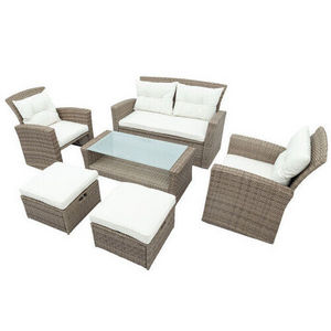 Sectional Rattan Sofa Set Outdoor Furniture With Ottoman Cushion - Mey