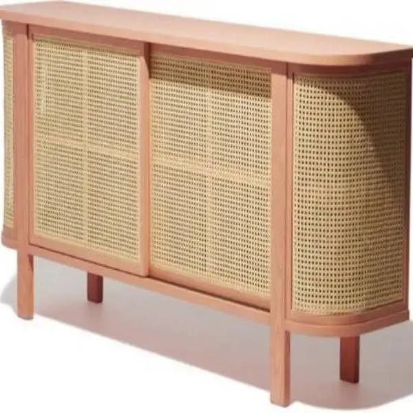 Nordic solid wood retro rattan weaving living room postmodern Recycled pine storage cabinet