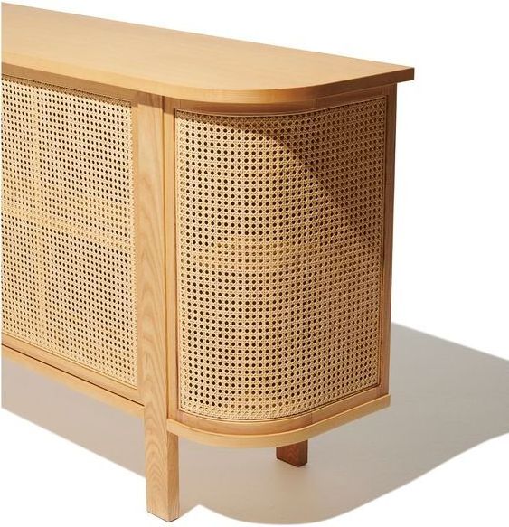 Nordic solid wood retro rattan weaving living room postmodern Recycled pine storage cabinet