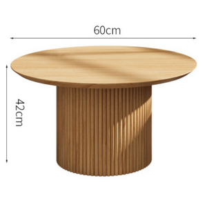 Luxury natural oak gray wood Solid wood trough ribbed round coffee table hand-carved living room side table