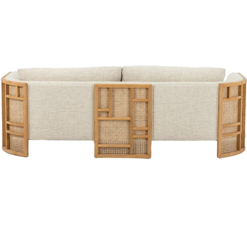 Modern Fabric Upholstered Luxury Home Furniture Leisure Wood Rattan Arm Living room sofa chairs