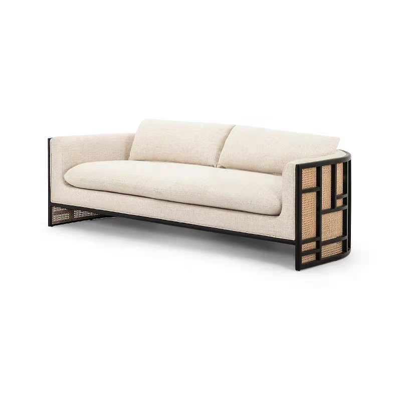 Modern Fabric Upholstered Luxury Home Furniture Leisure Wood Rattan Arm Living room sofa chairs