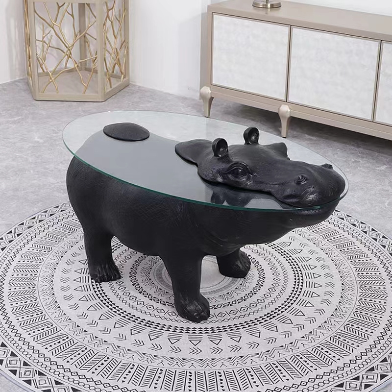 Idao simple  nordic hippo shaped glass tea table coffee table for living room