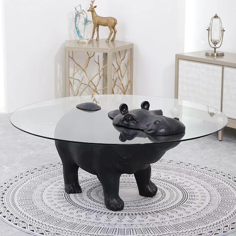 Idao simple  nordic hippo shaped glass tea table coffee table for living room