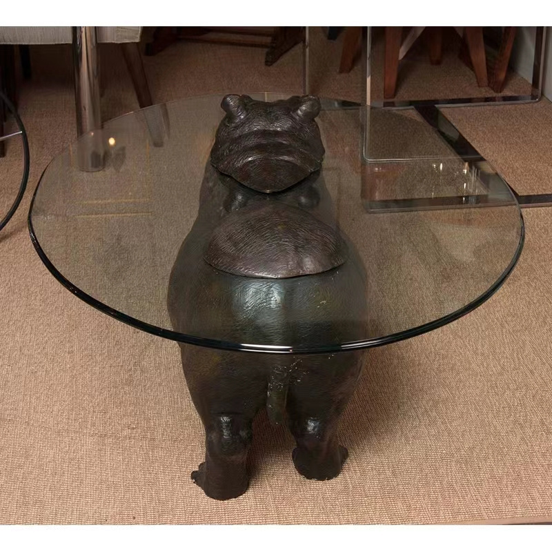 Idao simple  nordic hippo shaped glass tea table coffee table for living room