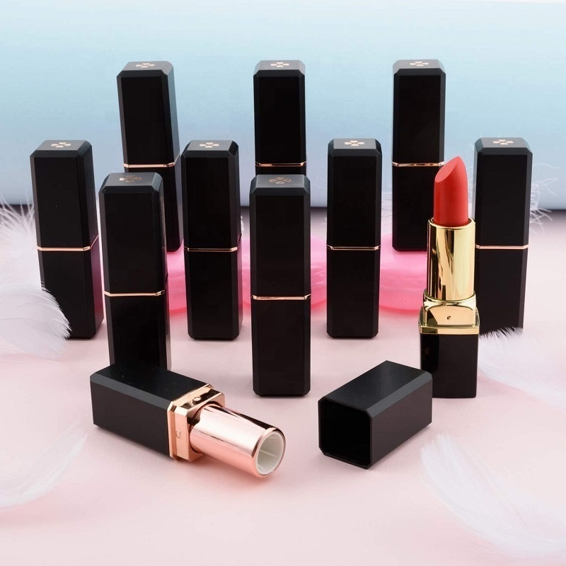 Popular Luxury Square Lip Gloss Empty Tubes Oil Cosmetic Packaging Containers Custom Flat Glitter Rose Gold Lipstick Tube Case