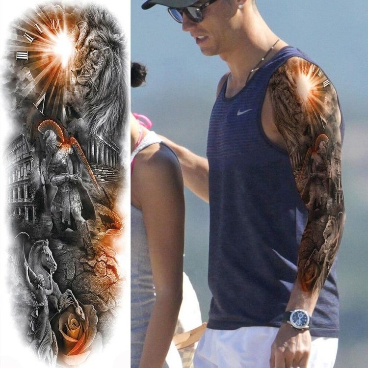 New skull lotus waterproof temporary ink sleeve full arm body makeup tattoo sticker for men