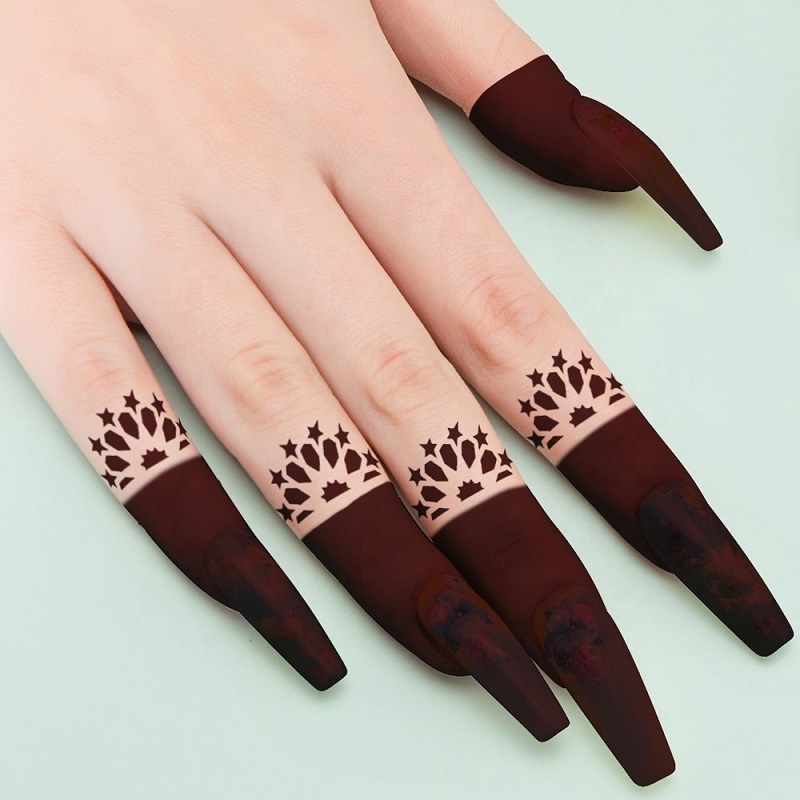 2023 Customized Waterproof Reusable Temporary Diy Tattoos Stencil Half Nail Hannah Template Sticker Henna Finger Tattoo Template