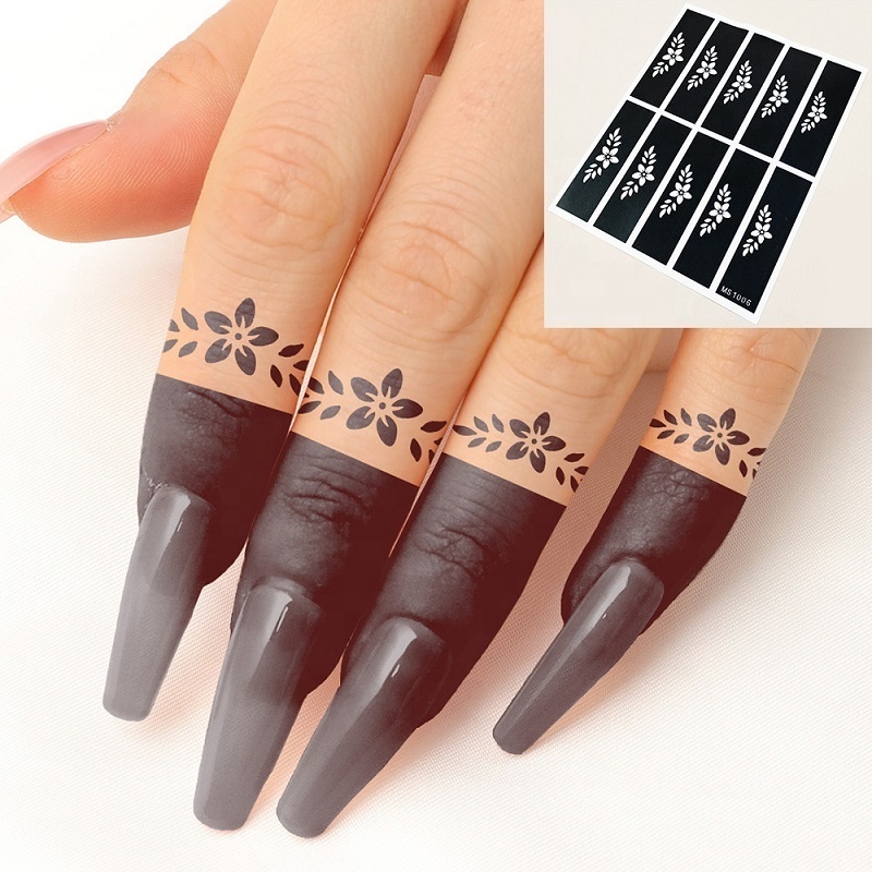 2023 Customized Waterproof Reusable Temporary Diy Tattoos Stencil Half Nail Hannah Template Sticker Henna Finger Tattoo Template