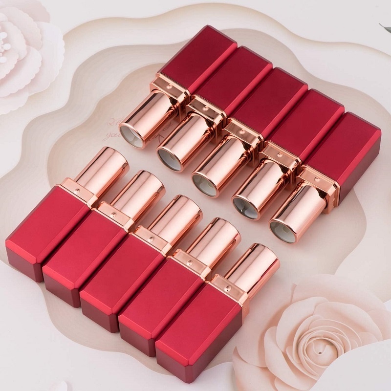 Popular Luxury Square Lip Gloss Empty Tubes Oil Cosmetic Packaging Containers Custom Flat Glitter Rose Gold Lipstick Tube Case