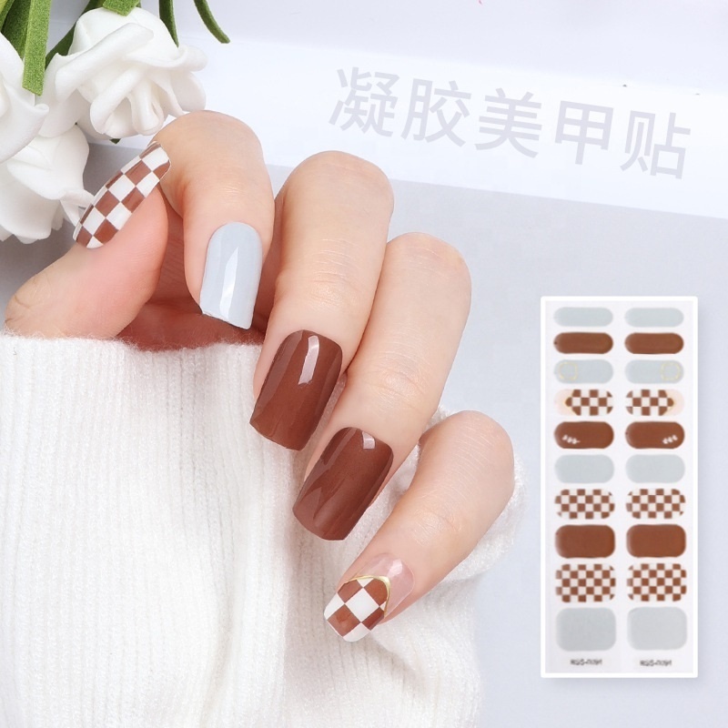 20pcs wholesale semi-cured lasting fashionable gel UV lamp gel nail sticker custom nail polish strips nail wraps