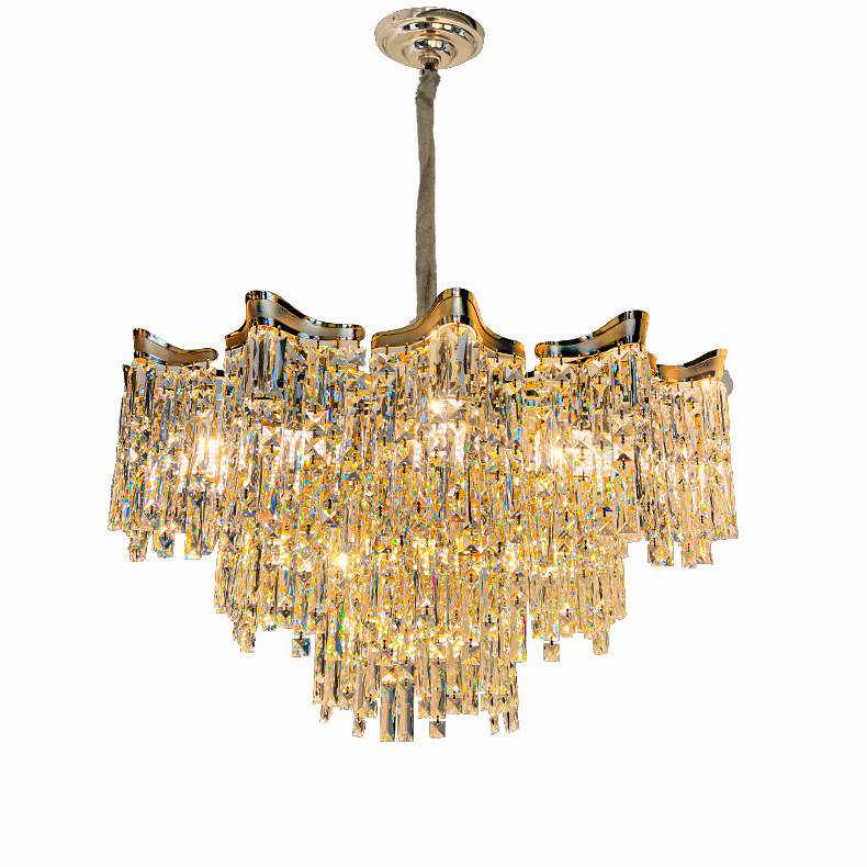 Modern Luxury Lustre Suspended Crystal Chandelier K9 Gold Glass for Living Room Hotel Bedroom Restaurant Wedding