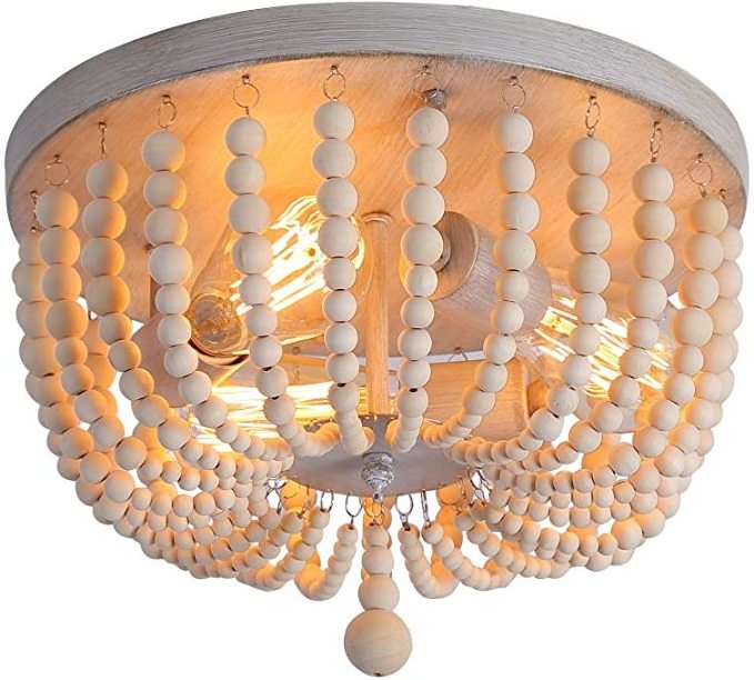 LP-CY6210-D300  Round Wooden Bohemian style ceiling lamp for Farmhouse Living room Bed Room Wood Beads Ceiling Light