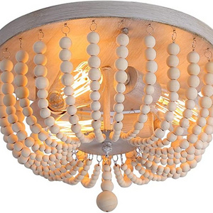 LP-CY6210-D300  Round Wooden Bohemian style ceiling lamp for Farmhouse Living room Bed Room Wood Beads Ceiling Light