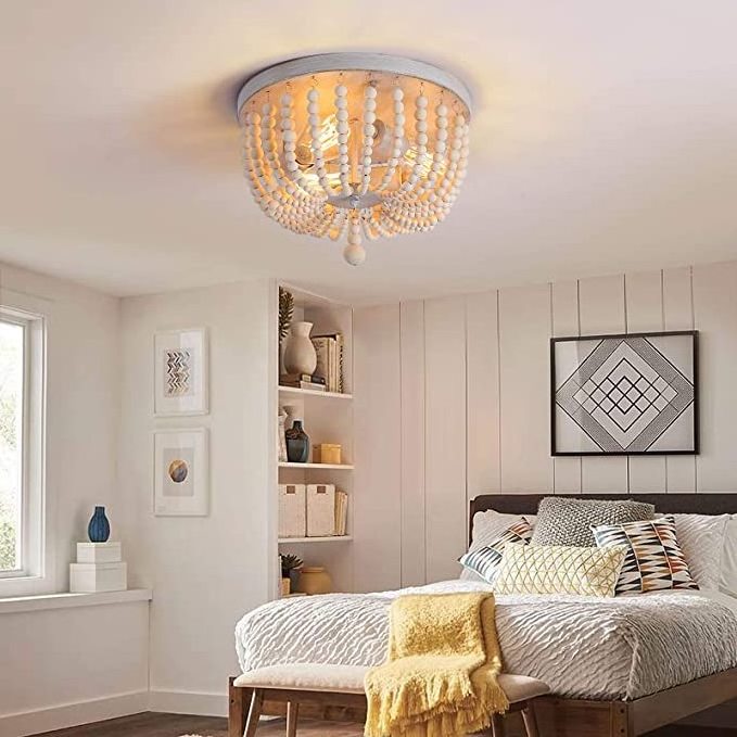 LP-CY6210-D300  Round Wooden Bohemian style ceiling lamp for Farmhouse Living room Bed Room Wood Beads Ceiling Light