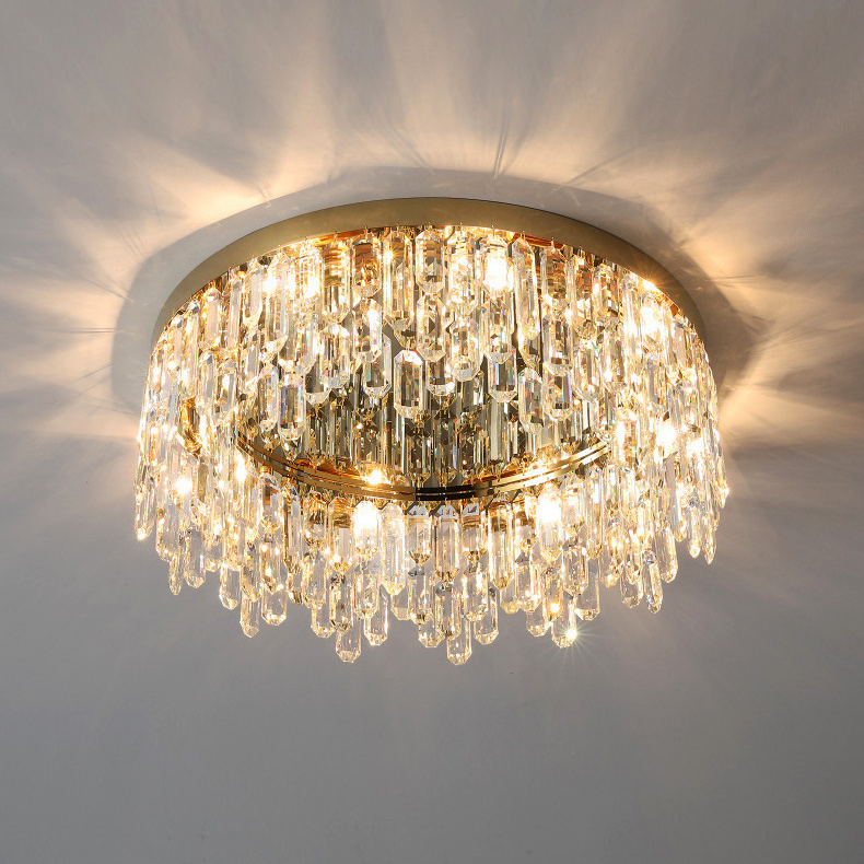 Modern K9 Crystal Raindrop Chandelier Lighting Flush Mount LED Ceiling Light Fixture Pendant Lamp for Dining Room Bedroom