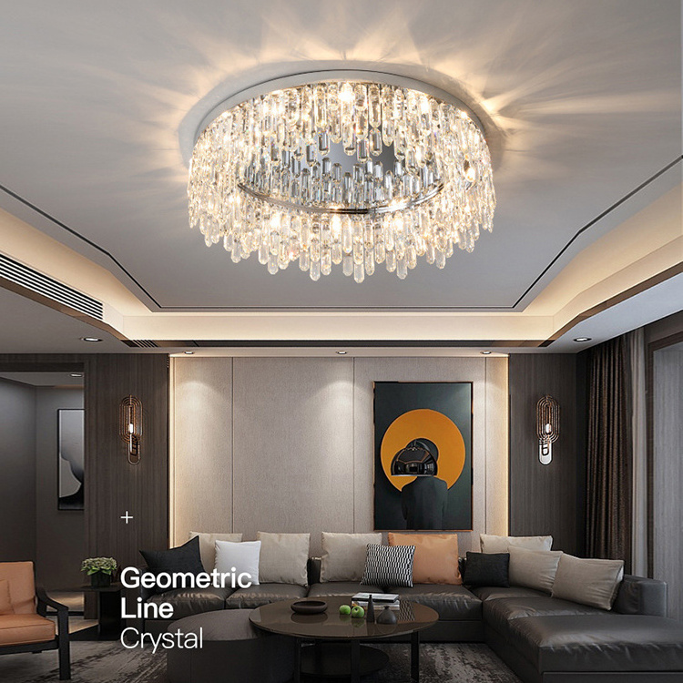 Modern K9 Crystal Raindrop Chandelier Lighting Flush Mount LED Ceiling Light Fixture Pendant Lamp for Dining Room Bedroom