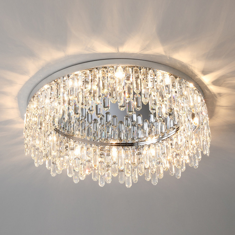 Modern K9 Crystal Raindrop Chandelier Lighting Flush Mount LED Ceiling Light Fixture Pendant Lamp for Dining Room Bedroom