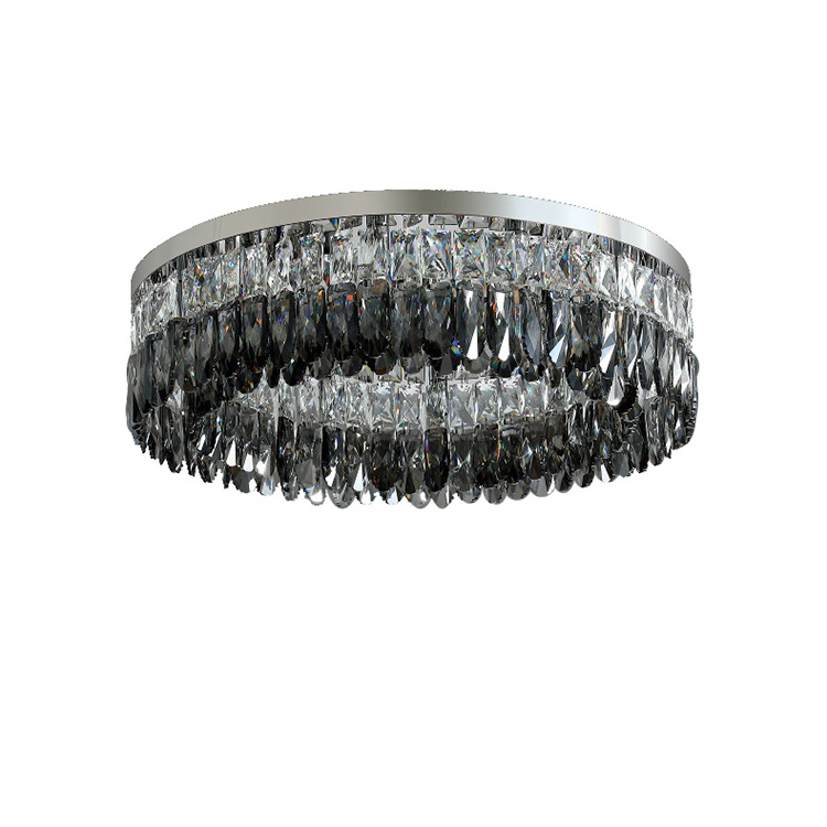 Modern Crystal Chandelier Flush Mount Stainless Steel Pendant Ceiling Lamp Round LED Light Fixtures for Living Room