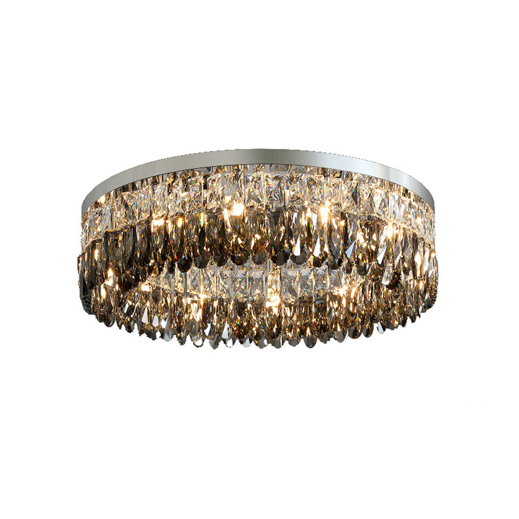 Modern Crystal Chandelier Flush Mount Stainless Steel Pendant Ceiling Lamp Round LED Light Fixtures for Living Room