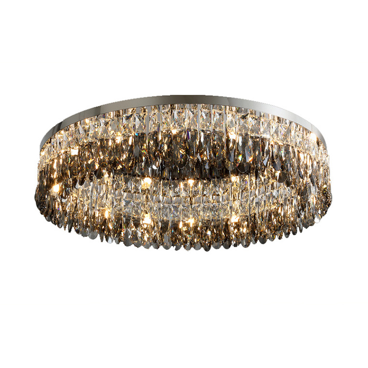 Modern Crystal Chandelier Flush Mount Stainless Steel Pendant Ceiling Lamp Round LED Light Fixtures for Living Room