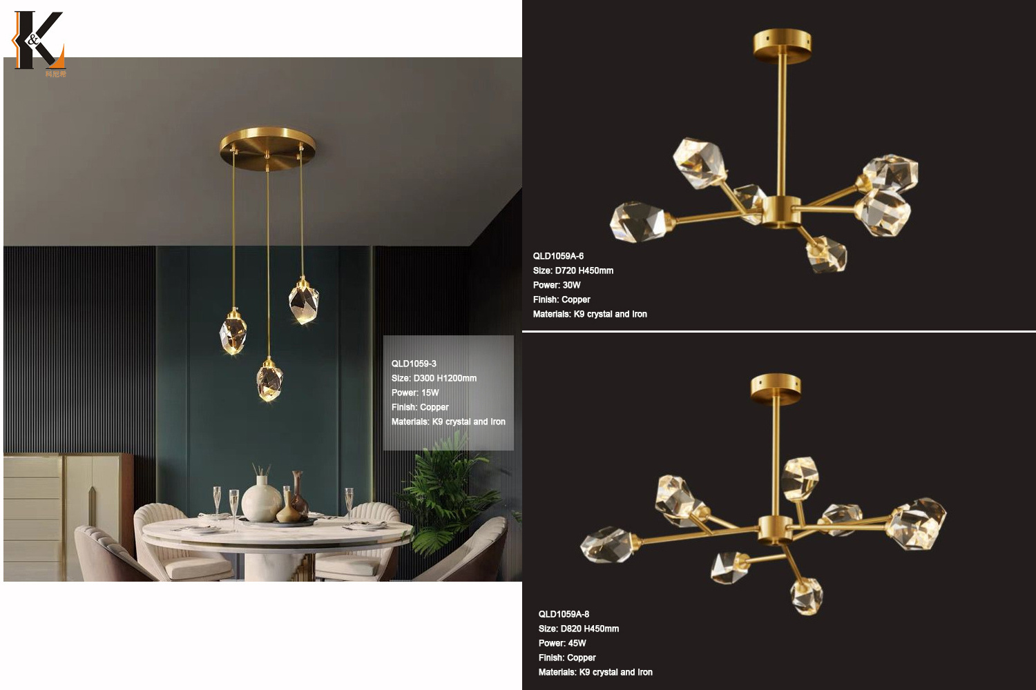 Factory Hanging Raindrop Crystal Brushed Gold Modern Chandelier Clear Glass Mini Pendant Light Ceiling Fixture