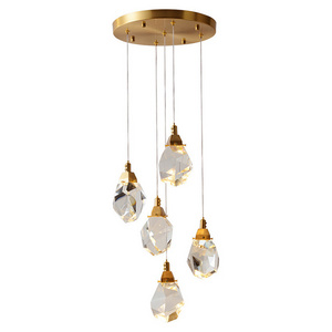 Factory Hanging Raindrop Crystal Brushed Gold Modern Chandelier Clear Glass Mini Pendant Light Ceiling Fixture