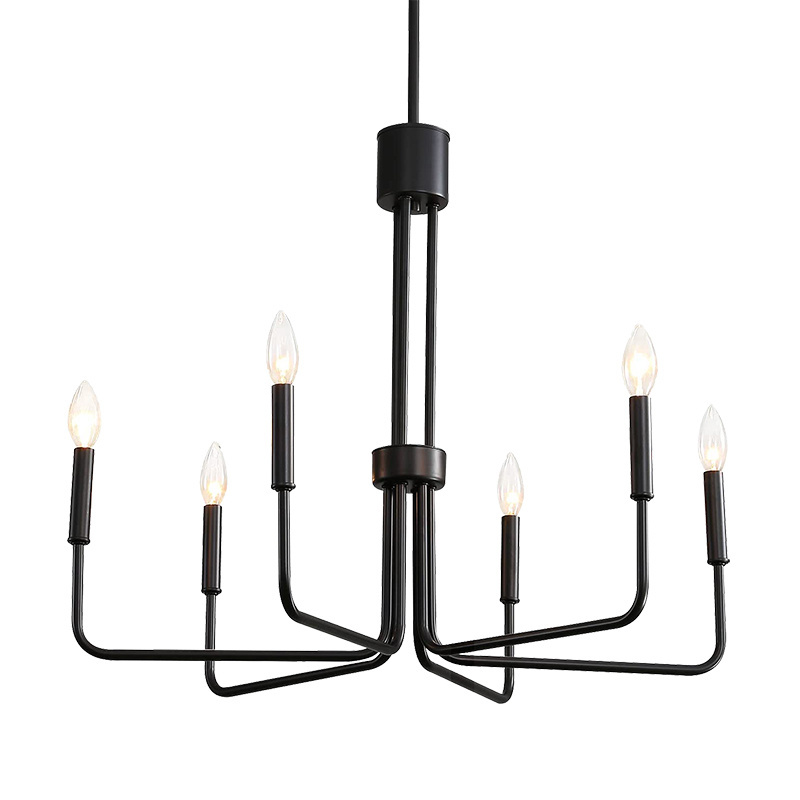 Black 6-Light Rustic Industrial Iron Chandeliers for Dining Room Lighting Fixtures Hanging Candle Chandeliers for Hallway