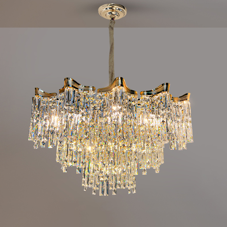 Modern Luxury Lustre Suspended Crystal Chandelier K9 Gold Glass for Living Room Hotel Bedroom Restaurant Wedding